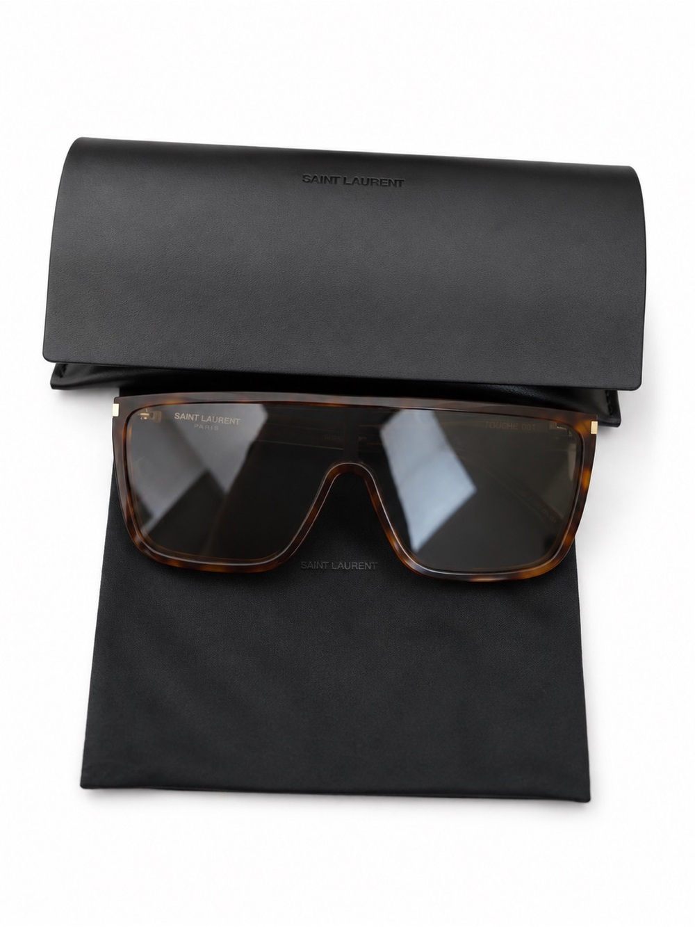 NWOT Saint Laurent Tortoiseshell Shield Sunglasses with Dark Lenses